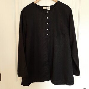 Linden Hill Silk Button Front Long Sleeve Top Black Size XL